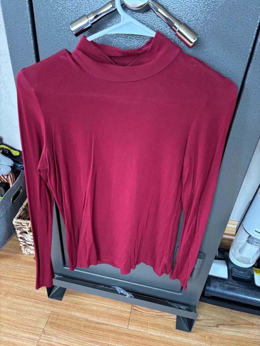 Tahari Long-Sleeve Mock Neck Top in Wine Red